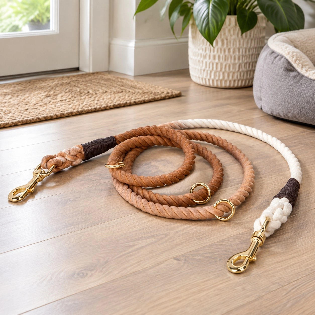 Pawsome Pets New York Smycz linowa typu hands-free dla psa - Ombre brown — Obroże, smycze i szelki