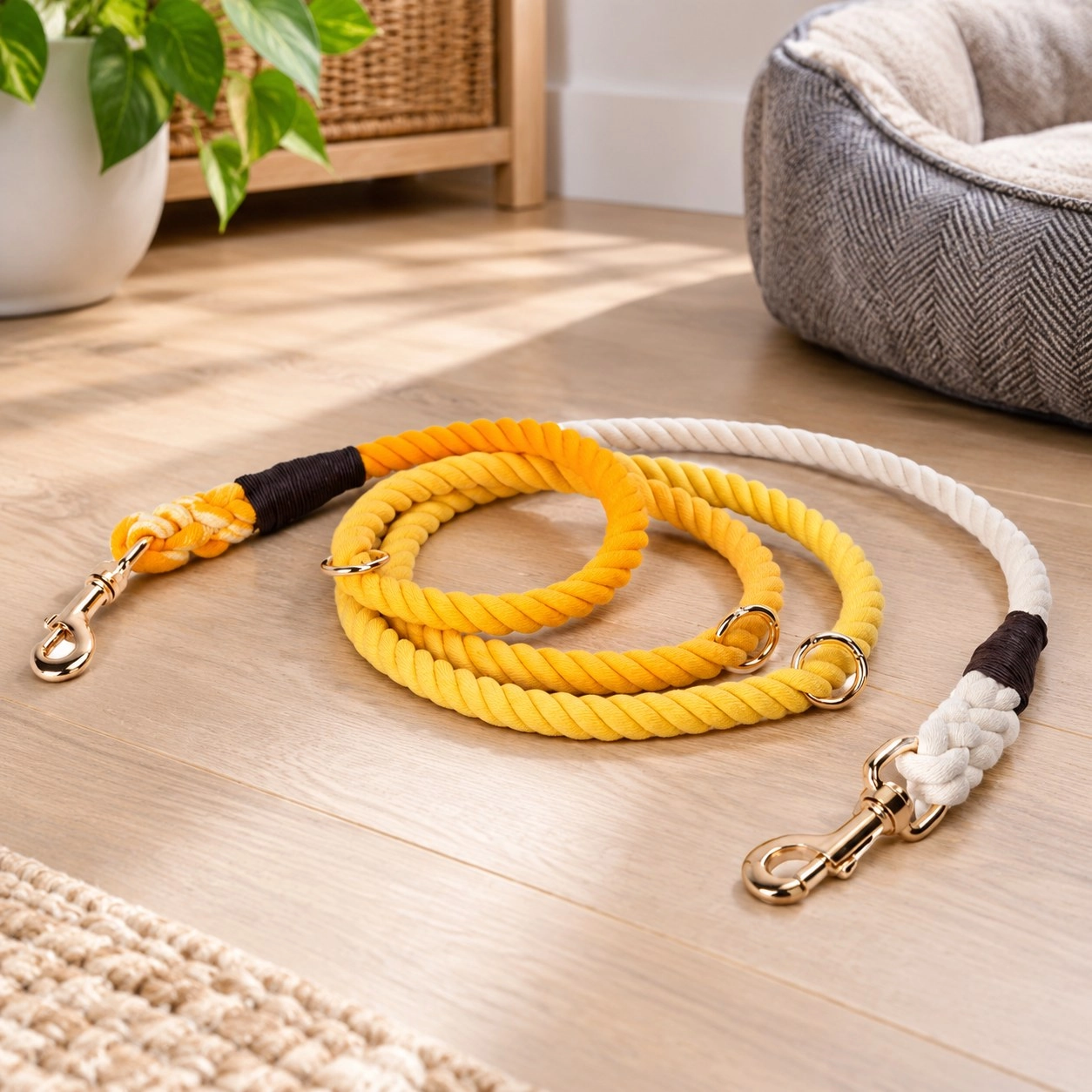 Pawsome Pets New York Smycz linowa dla psa typu hands-free - Ombre ciemny żółty — Obroże, smycze i szelki
