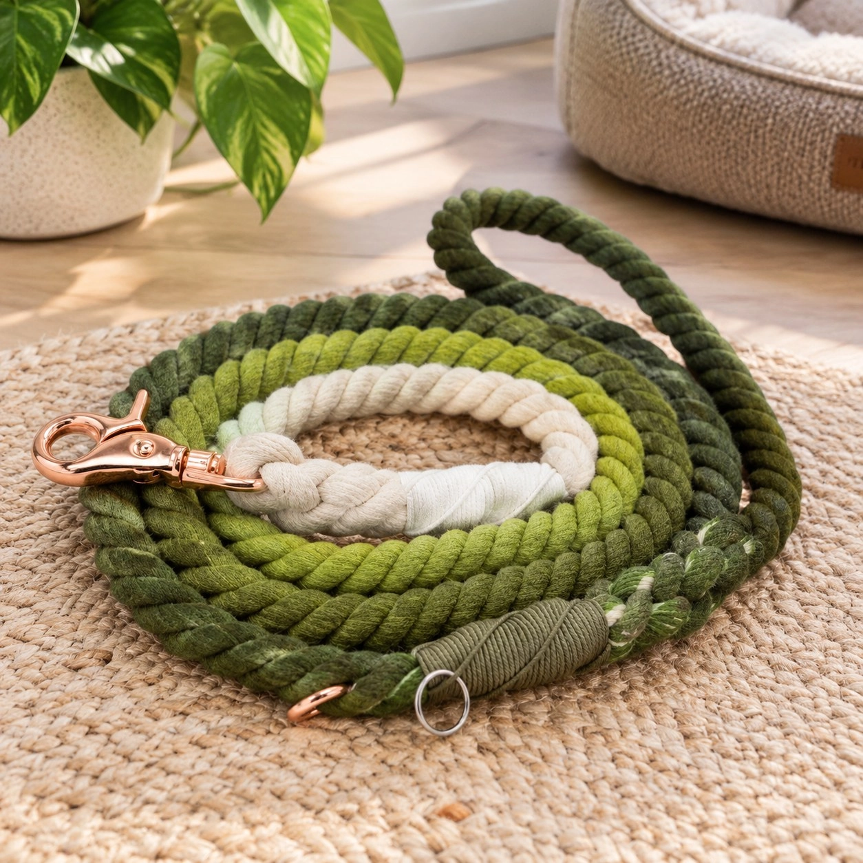 Pawsome Pets New York Smycz linowa - Ombre olive — Obroże, smycze i szelki