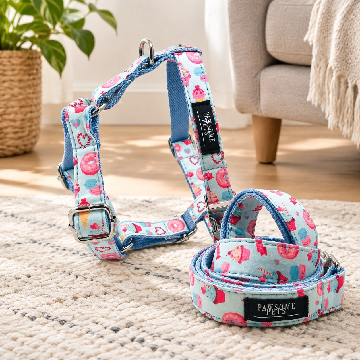 Pawsome Pets New York Szelki step-in zestaw - Donut bonut (2 sztuki) — Obroże, smycze i szelki