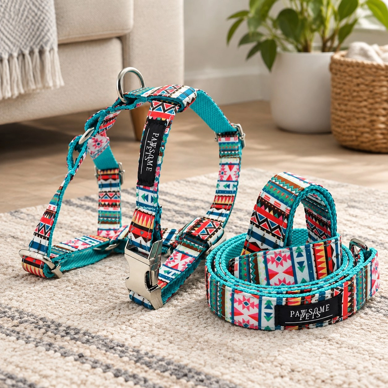 Pawsome Pets New York Szelki step-in zestaw - Tropical (2 sztuki) — Obroże, smycze i szelki
