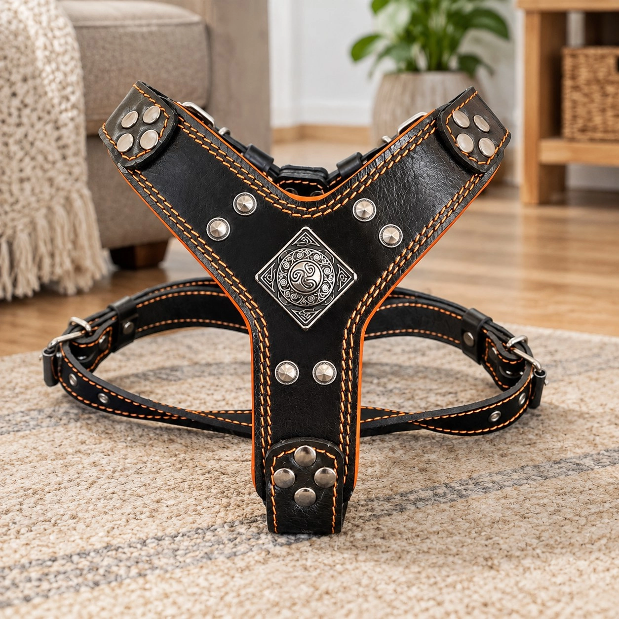 Bestia Szelki „Eros” Black & Orange Small to Medium Size — Obroże, smycze i szelki