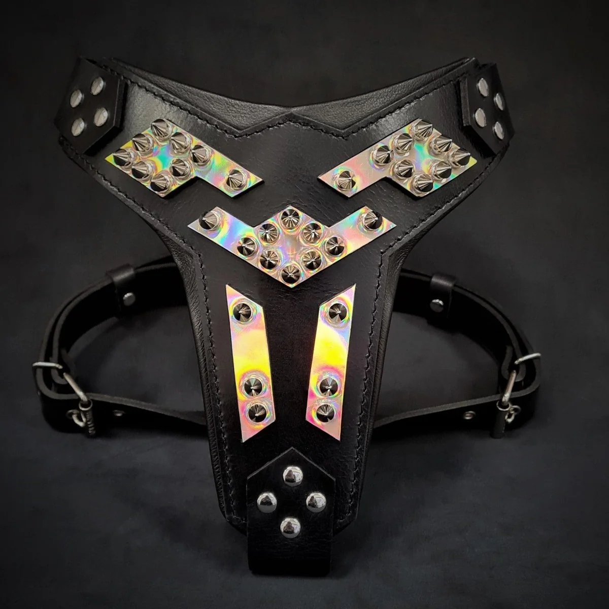 Bestia The ''Midas'' leather dog harness silver — Obroże, smycze i szelki
